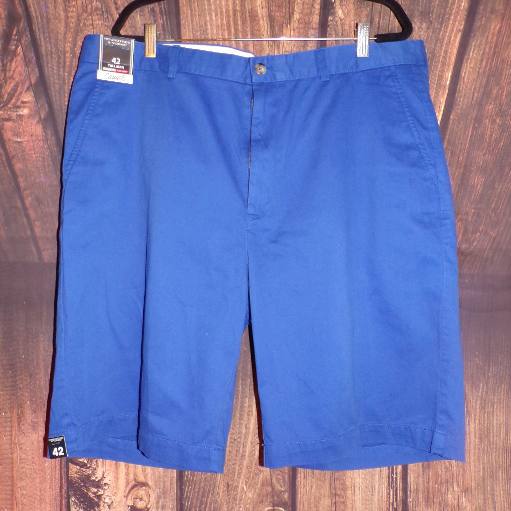 Roundtree & Yorke Casual Classic Fit Flat Front Tall Man Shorts Blue 42 Nwt